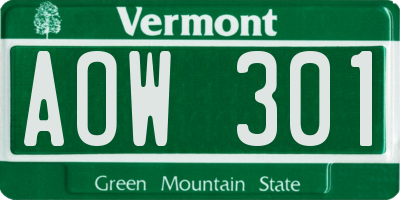 VT license plate AOW301