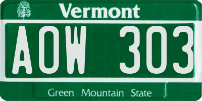 VT license plate AOW303
