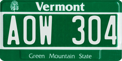 VT license plate AOW304