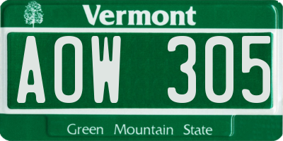 VT license plate AOW305