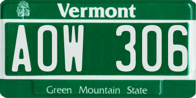 VT license plate AOW306