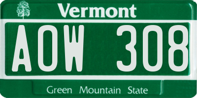 VT license plate AOW308