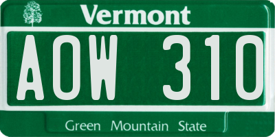 VT license plate AOW310