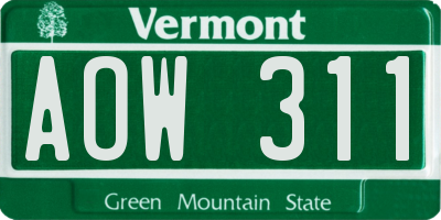 VT license plate AOW311