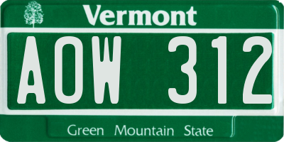 VT license plate AOW312