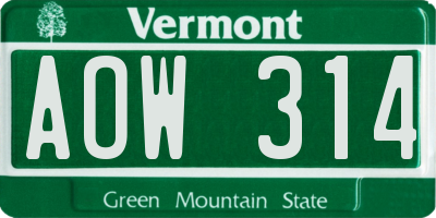 VT license plate AOW314
