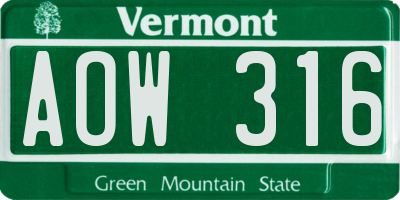 VT license plate AOW316