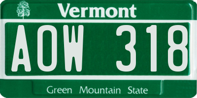 VT license plate AOW318