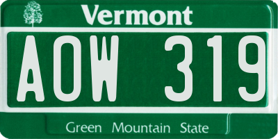 VT license plate AOW319