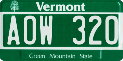 VT license plate AOW320