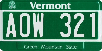 VT license plate AOW321
