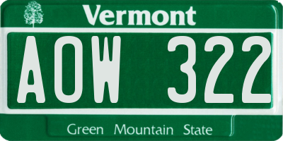 VT license plate AOW322