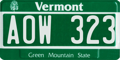 VT license plate AOW323