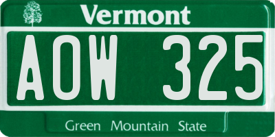 VT license plate AOW325