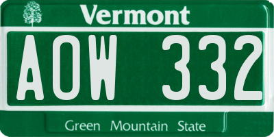 VT license plate AOW332