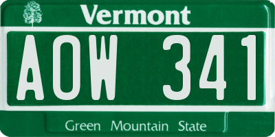 VT license plate AOW341