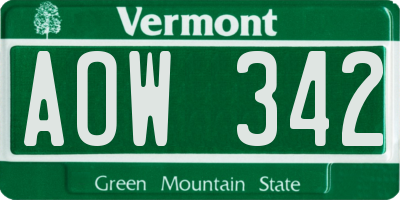 VT license plate AOW342