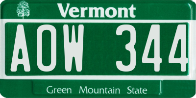 VT license plate AOW344