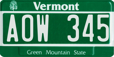 VT license plate AOW345