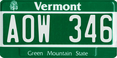 VT license plate AOW346
