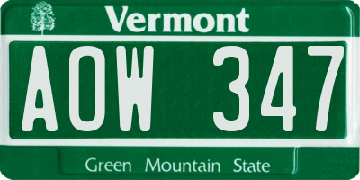 VT license plate AOW347