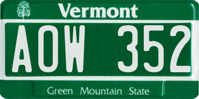 VT license plate AOW352