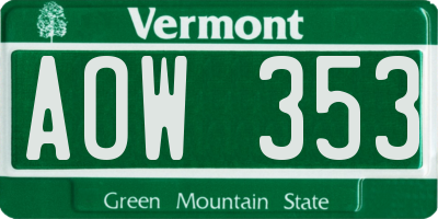 VT license plate AOW353