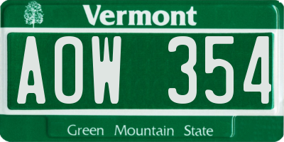 VT license plate AOW354