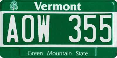 VT license plate AOW355