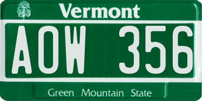 VT license plate AOW356
