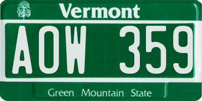VT license plate AOW359