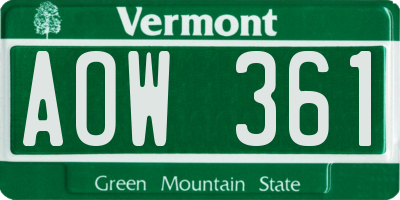 VT license plate AOW361