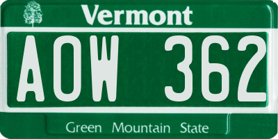 VT license plate AOW362