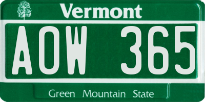 VT license plate AOW365