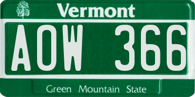 VT license plate AOW366