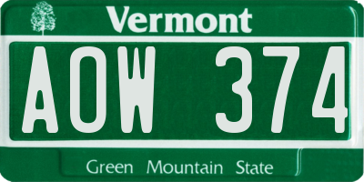 VT license plate AOW374