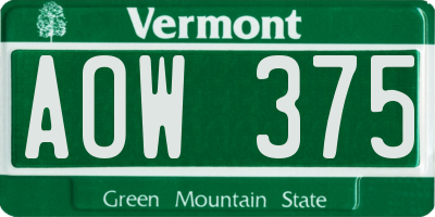 VT license plate AOW375