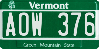 VT license plate AOW376