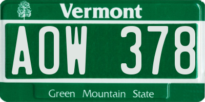 VT license plate AOW378