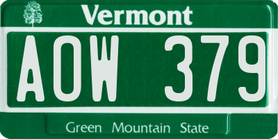VT license plate AOW379