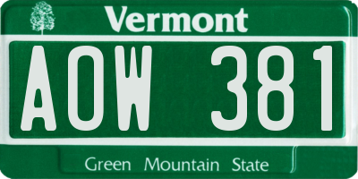 VT license plate AOW381