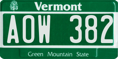 VT license plate AOW382