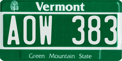 VT license plate AOW383