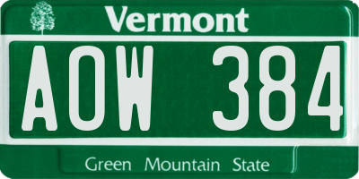 VT license plate AOW384