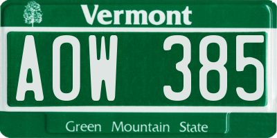 VT license plate AOW385