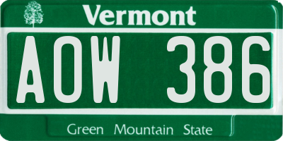 VT license plate AOW386