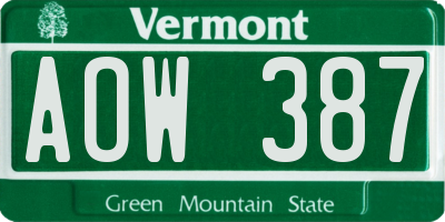 VT license plate AOW387
