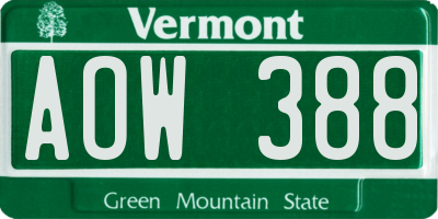 VT license plate AOW388