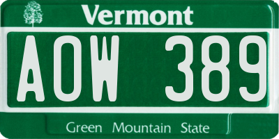 VT license plate AOW389