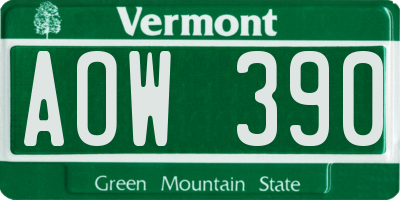 VT license plate AOW390